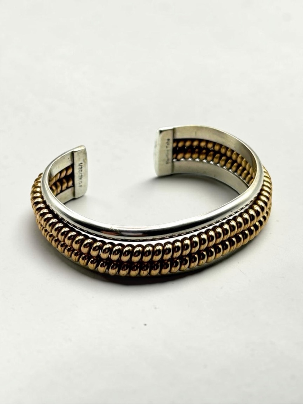 Vintage Signed Tahe Navajo Sterling Silver 12K GF Braided Cuff Bracelet